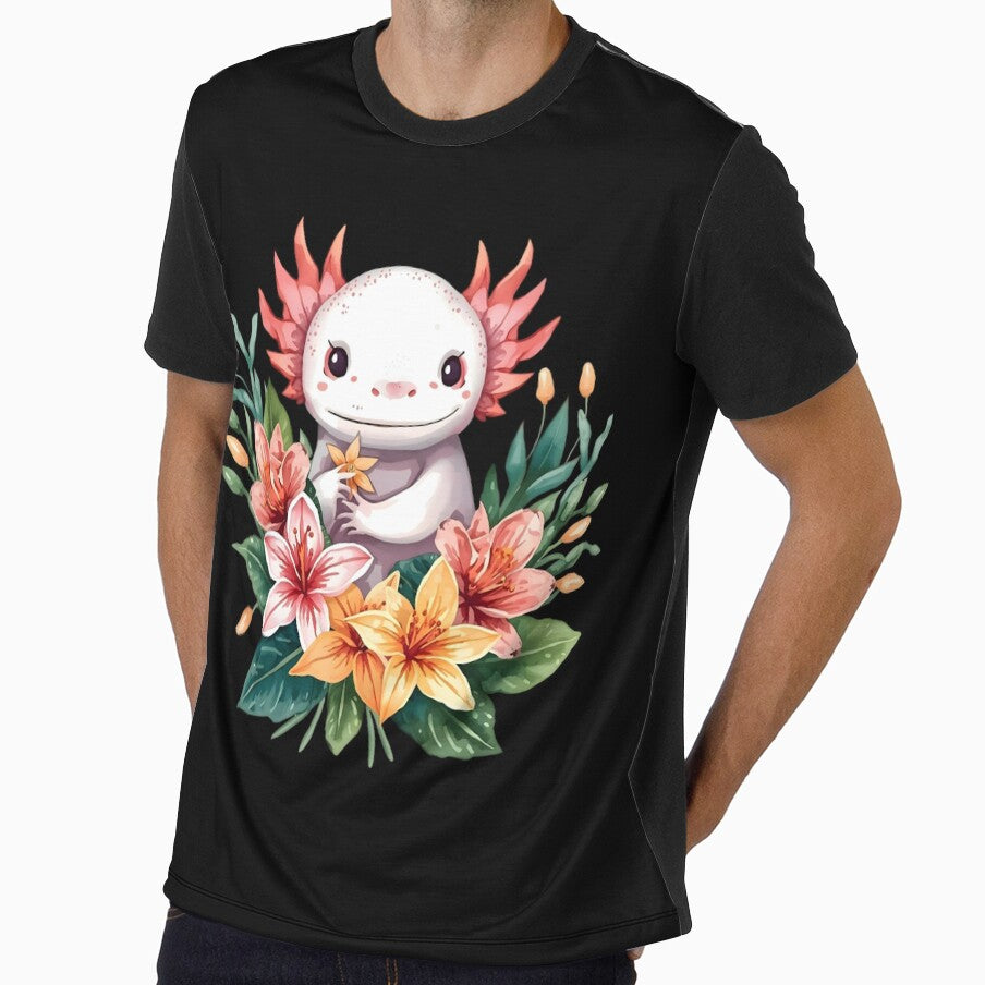 Cute Axolotl With Tropical Flowers by Bawek85Designs