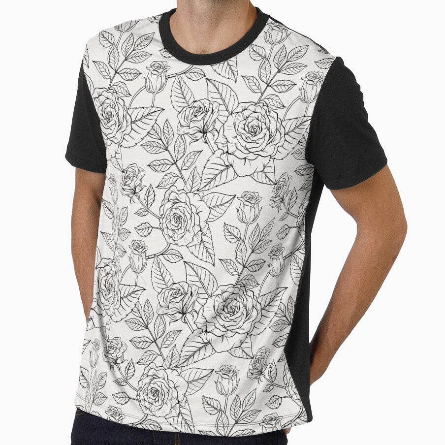 Romantic, Art Line, Minimalist, Black and White Roses Pattern by Jaydee001
