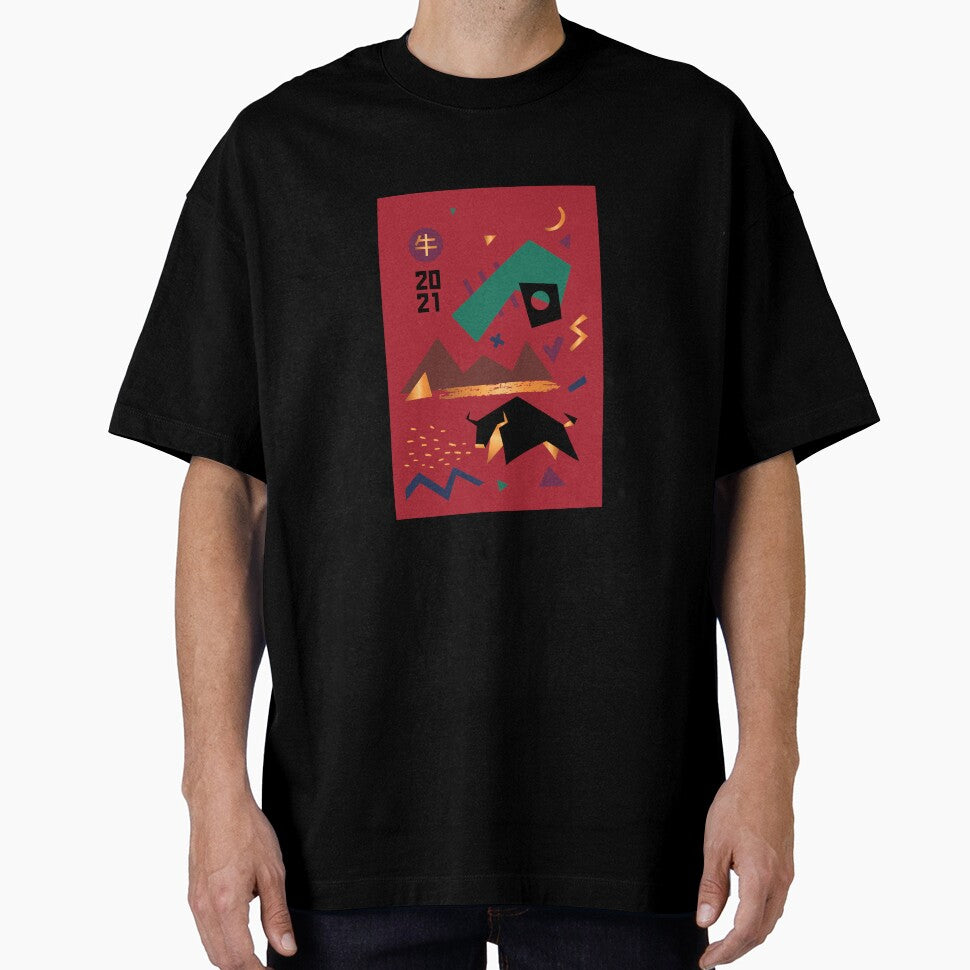 Chinese new year print with bull 2021. New year present by Zolotinka