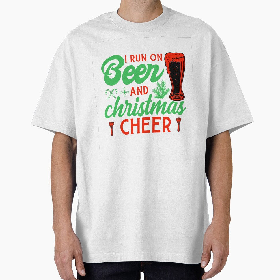 I RUN ON BEER AND CHRISTMAS CHEER FUNNY NOVELTY TEE by AllThatIsWelsh