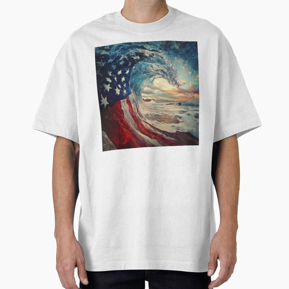 beach wave patriotic american flag print by dcrc