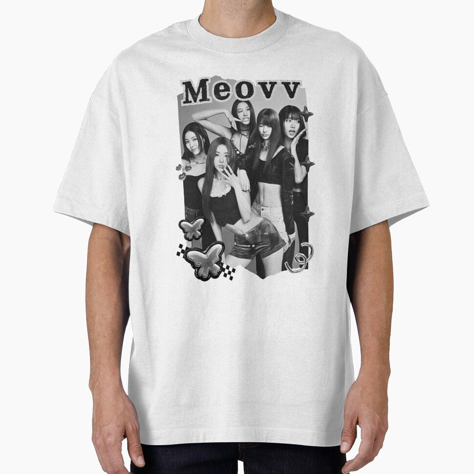 MEOVV Kpop Girl group K-music south korean girl group Black and White Collage Digital Art Portrait by AJUNICE STUDIO