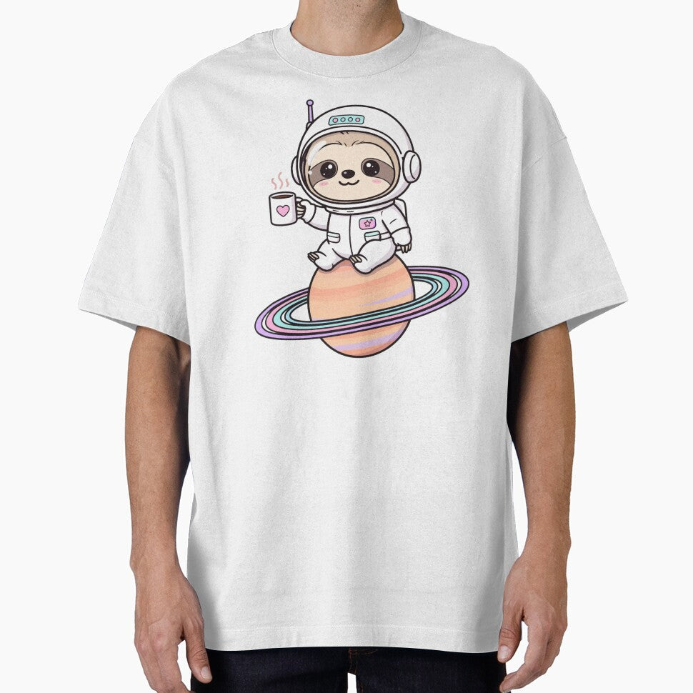 Retro 80s Sloth Astronaut Drinking Coffee on Saturn Kawaii by FantasyPearl