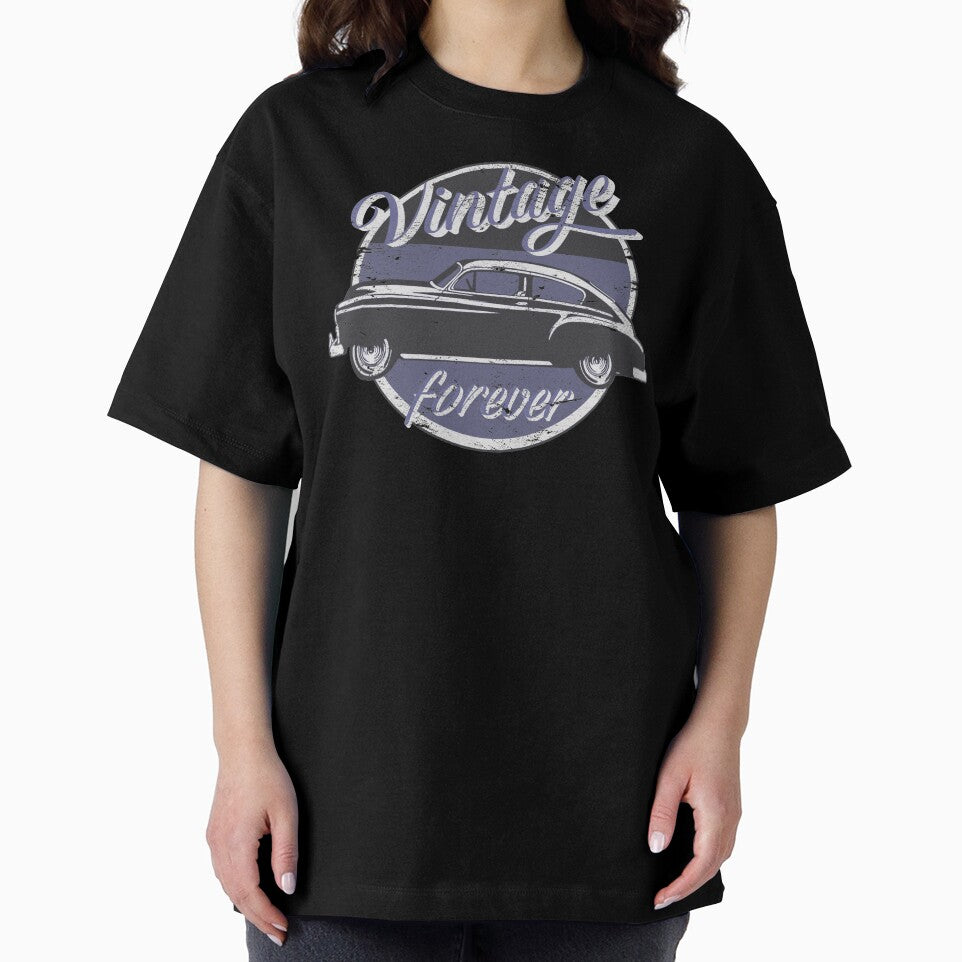 Vintage Car Forever Blue Grey Color Distressed Slogan Design by TrulyEpoque