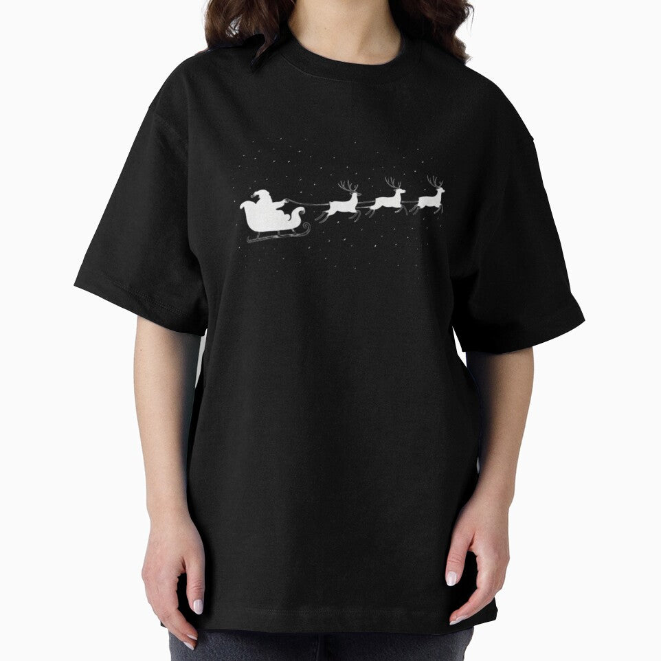 Minimalist Santa Sleigh with Flying Reindeer Line Art by optimusprime39