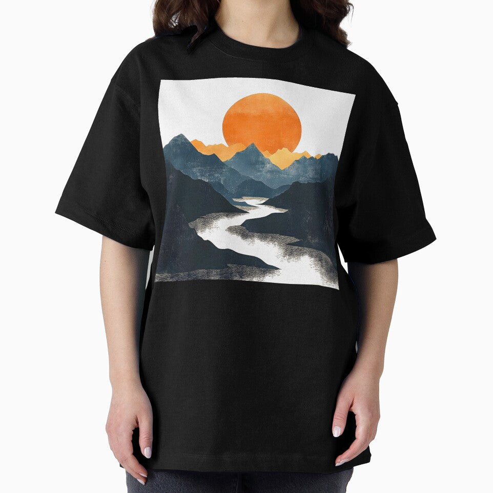 Boho Abstract Landscape: Mountain Sunset Modern Contemporary Art by DEC02