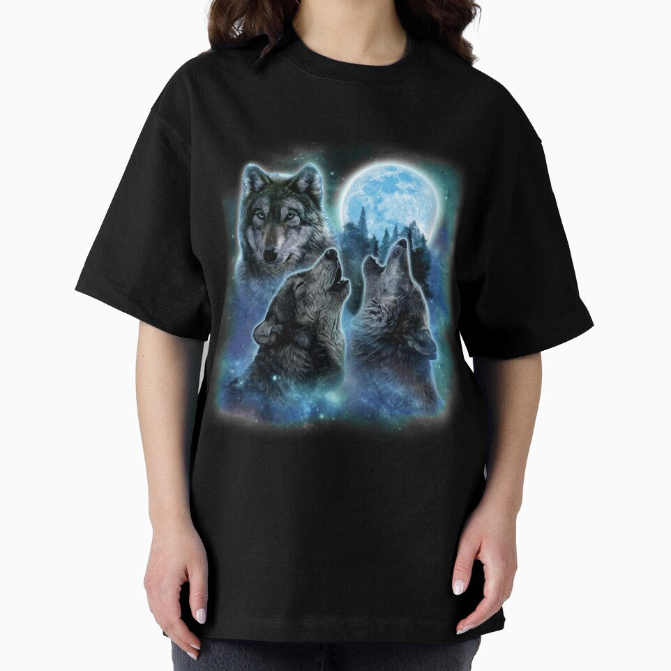 Three Grey Wolves and Icy Full Moon Swirl with Galaxy Space by Fox-Republic