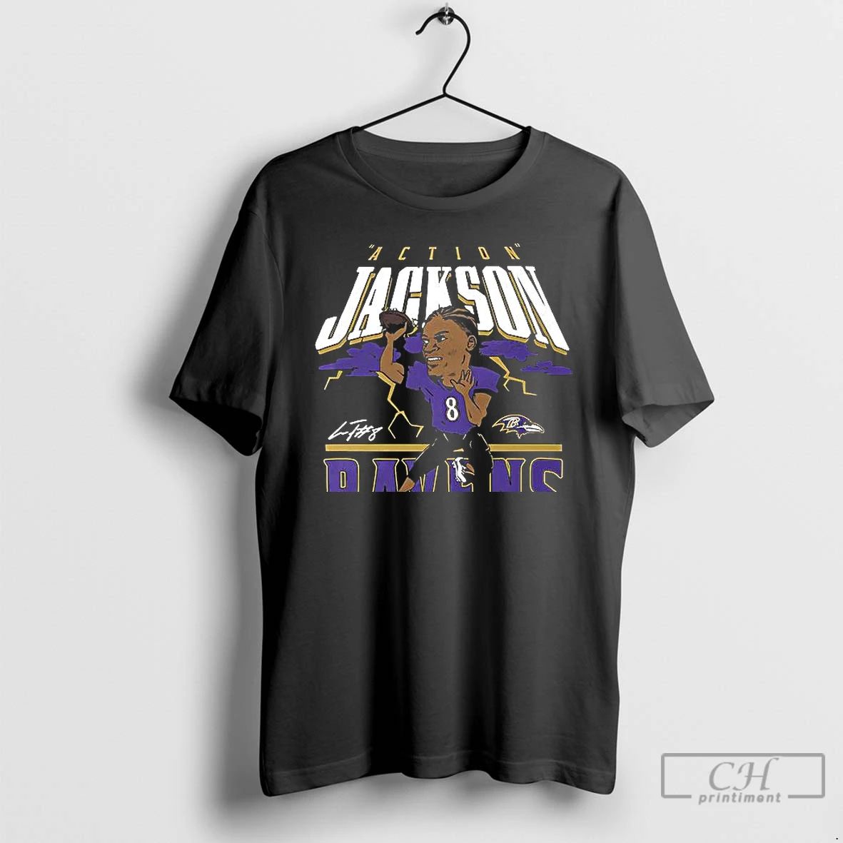 Premium Baltimore Ravens Lamar Jackson Caricature Player Graphic T Shirts