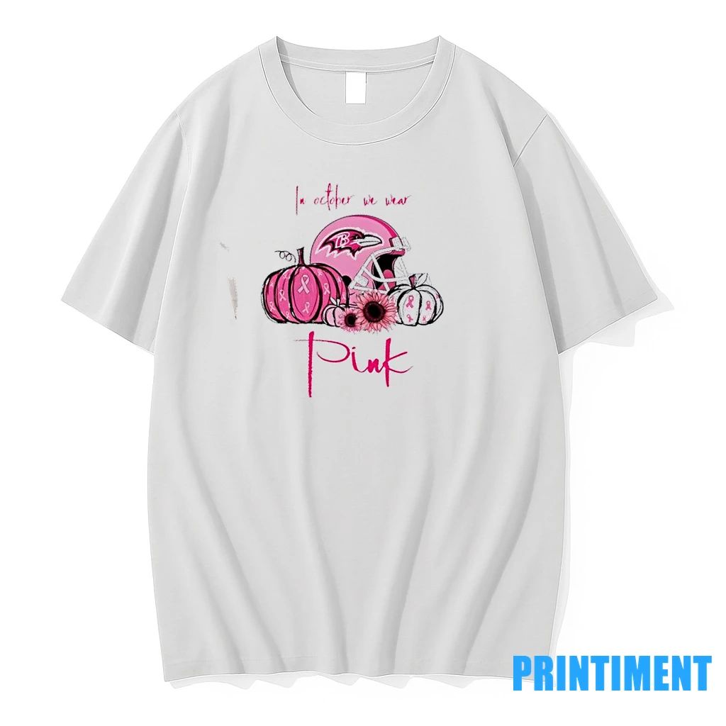 In October We Wear Pink Baltimore Ravens Football Helmet Tshirts Sweater