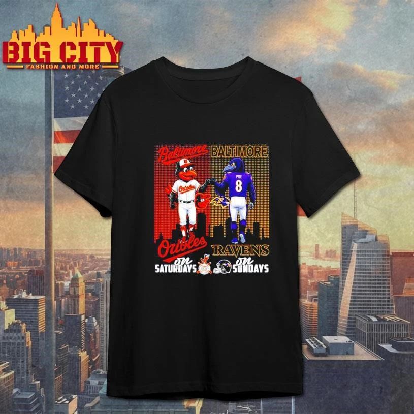 Baltimore Orioles on saturdays vs Baltimore Ravens on sundays city skyline Shirt