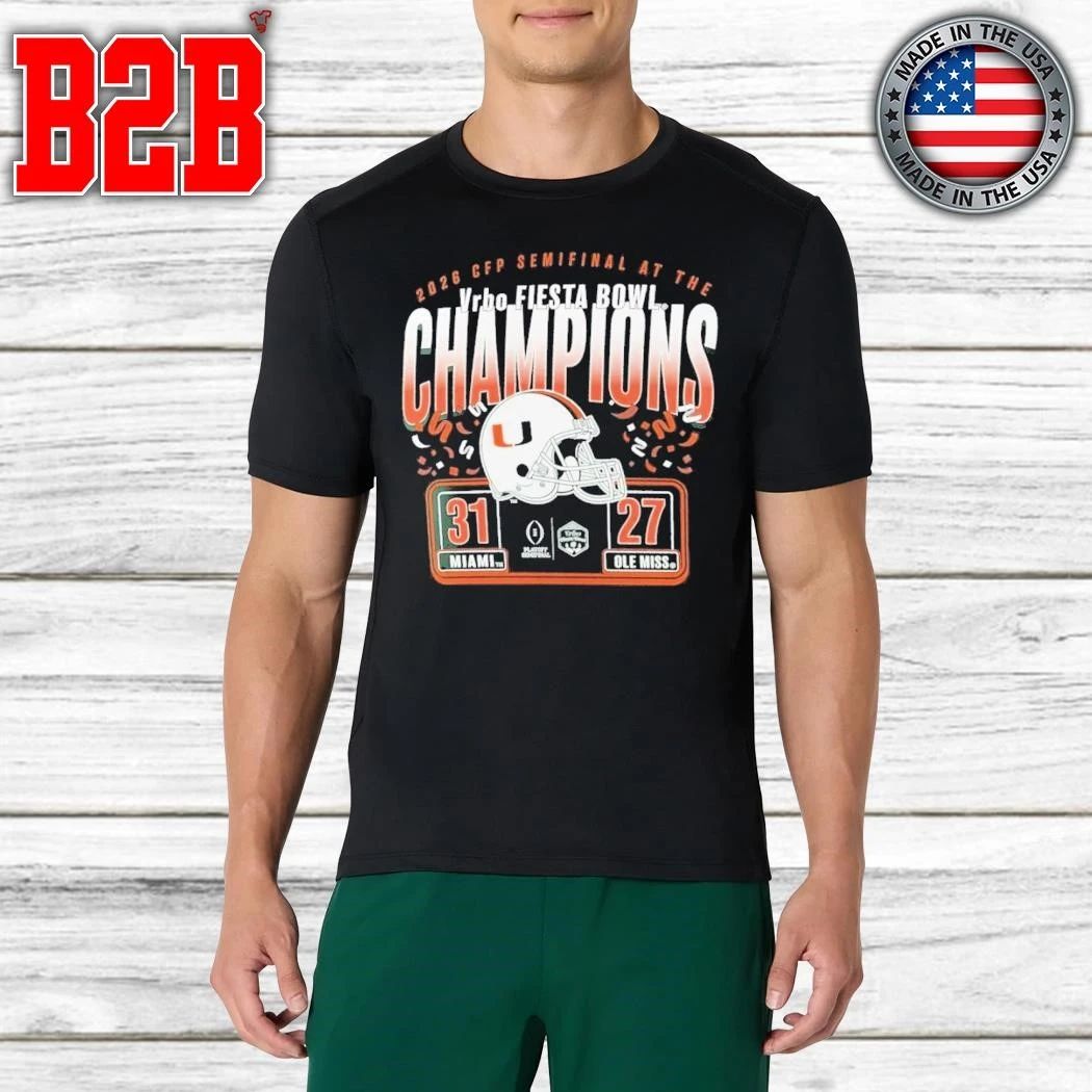 CFP Semifinal At The Vrbo Fiesta Bowl Champions Miami 31 win Ole Miss 27 Helmet Shirt