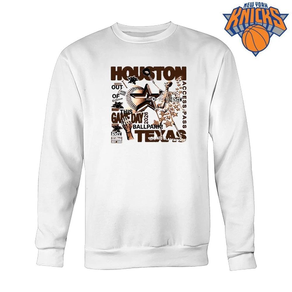 Houston Texas Baseball Skeleton Access Pass Game Day Vintage Aesthetic Streetwear Tee Shirt