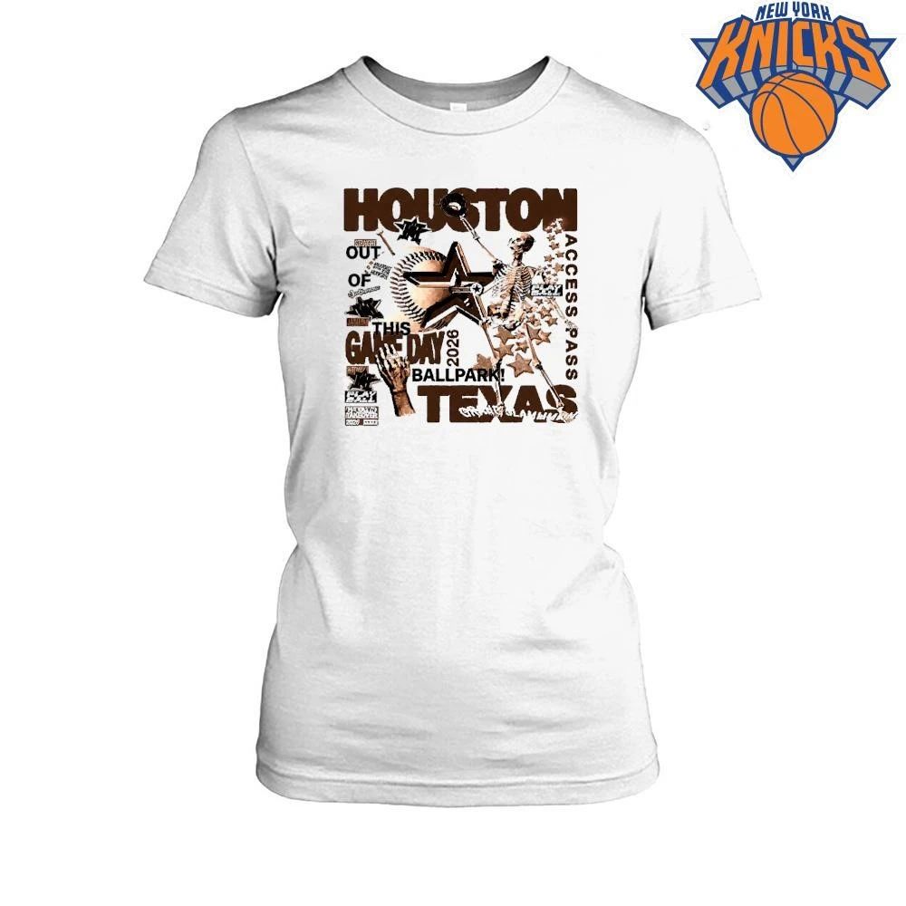 Houston Texas Baseball Skeleton Access Pass Game Day Vintage Aesthetic Streetwear Tee Shirt