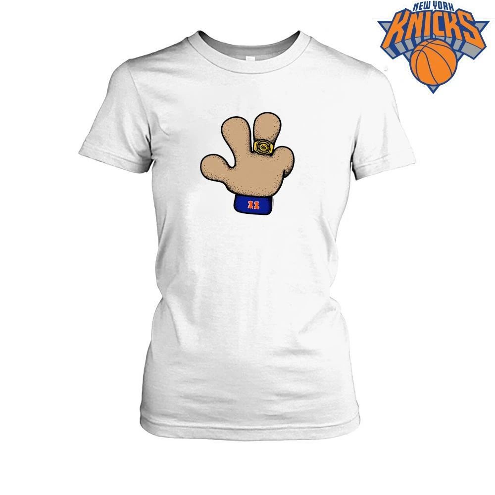 Cartoon Foam Hand With Championship Ring New York Basketball Fan Graphic Shirt
