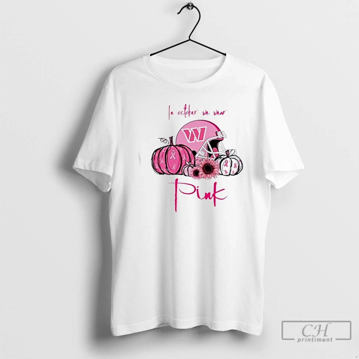 Premium In October We Wear Pink Washington Commanders Football Helmet T Shirts