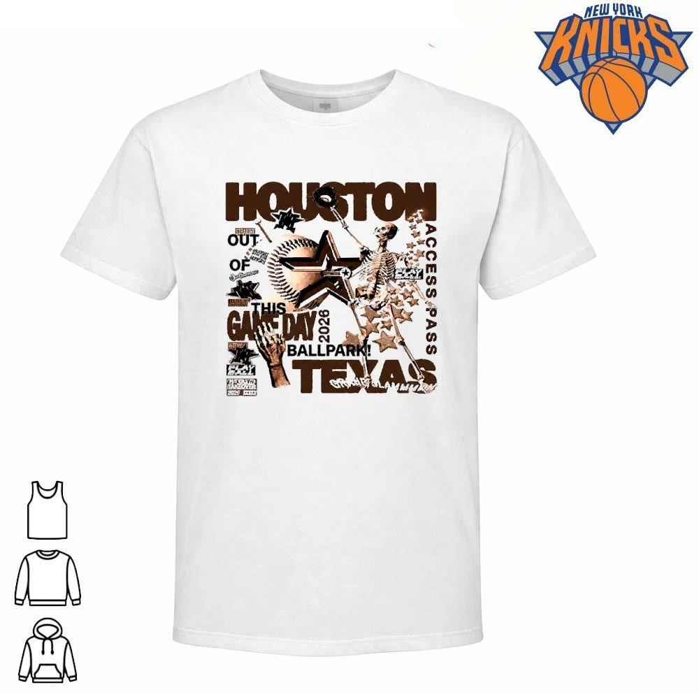 Houston Texas Baseball Skeleton Access Pass Game Day Vintage Aesthetic Streetwear Tee Shirt